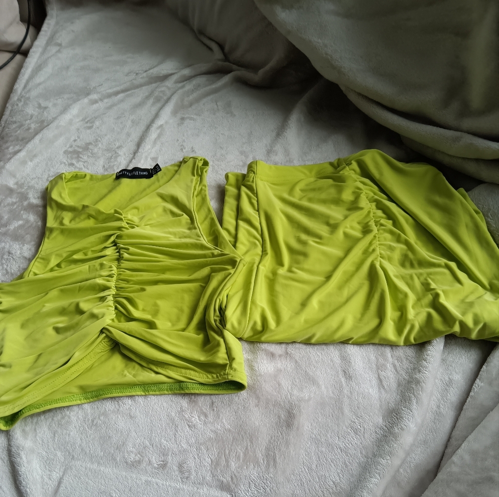 Lime Green Ruched Two-Piece Set